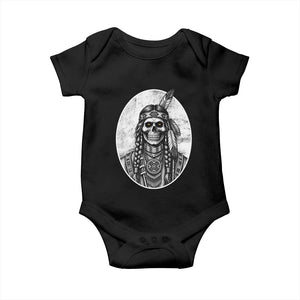 Vintage Gothic Skull Warrior Baby Onesie Native American Feather Chief