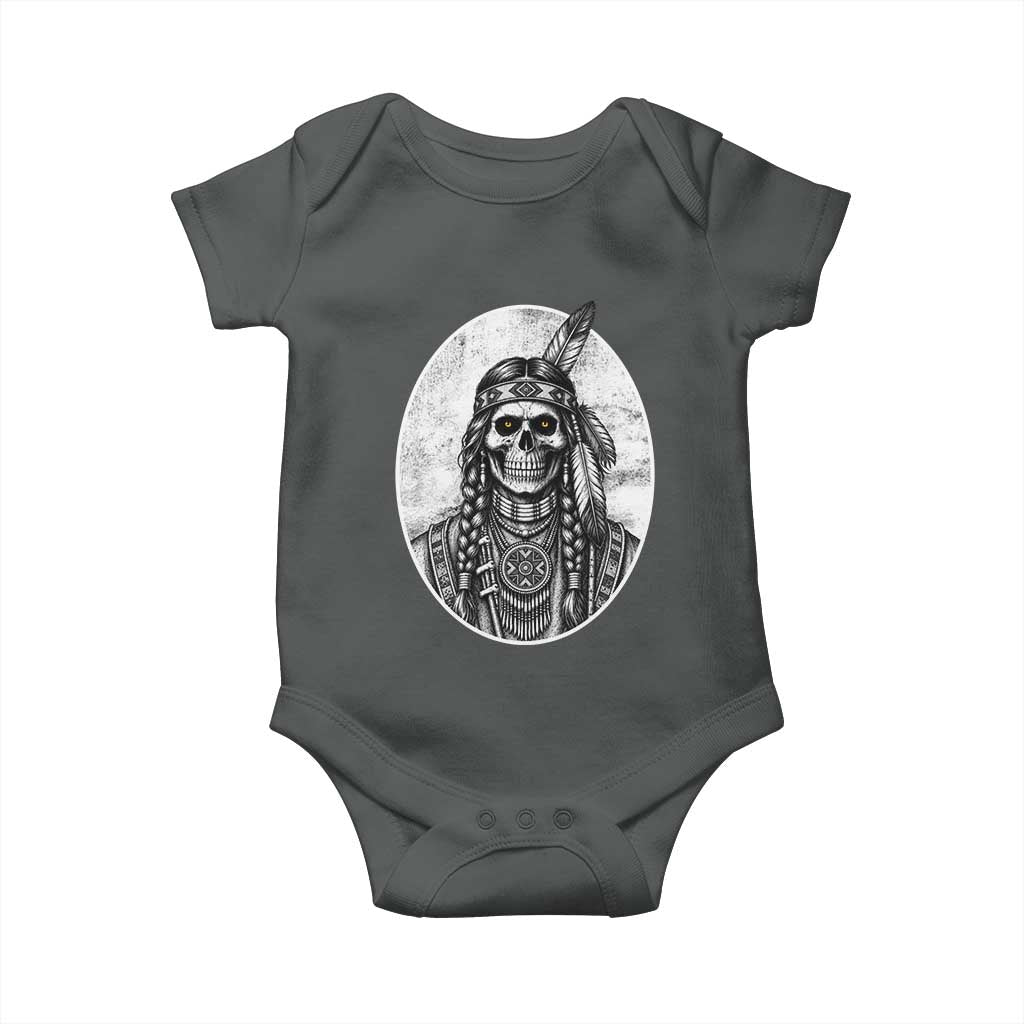 Vintage Gothic Skull Warrior Baby Onesie Native American Feather Chief
