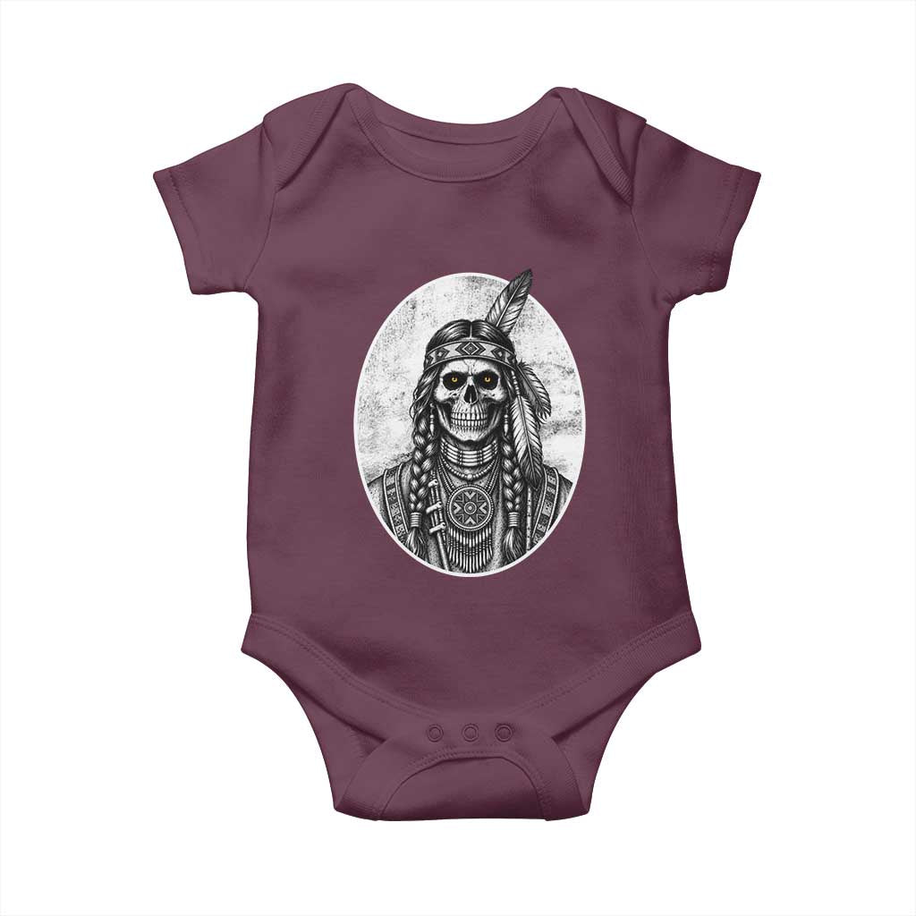 Vintage Gothic Skull Warrior Baby Onesie Native American Feather Chief