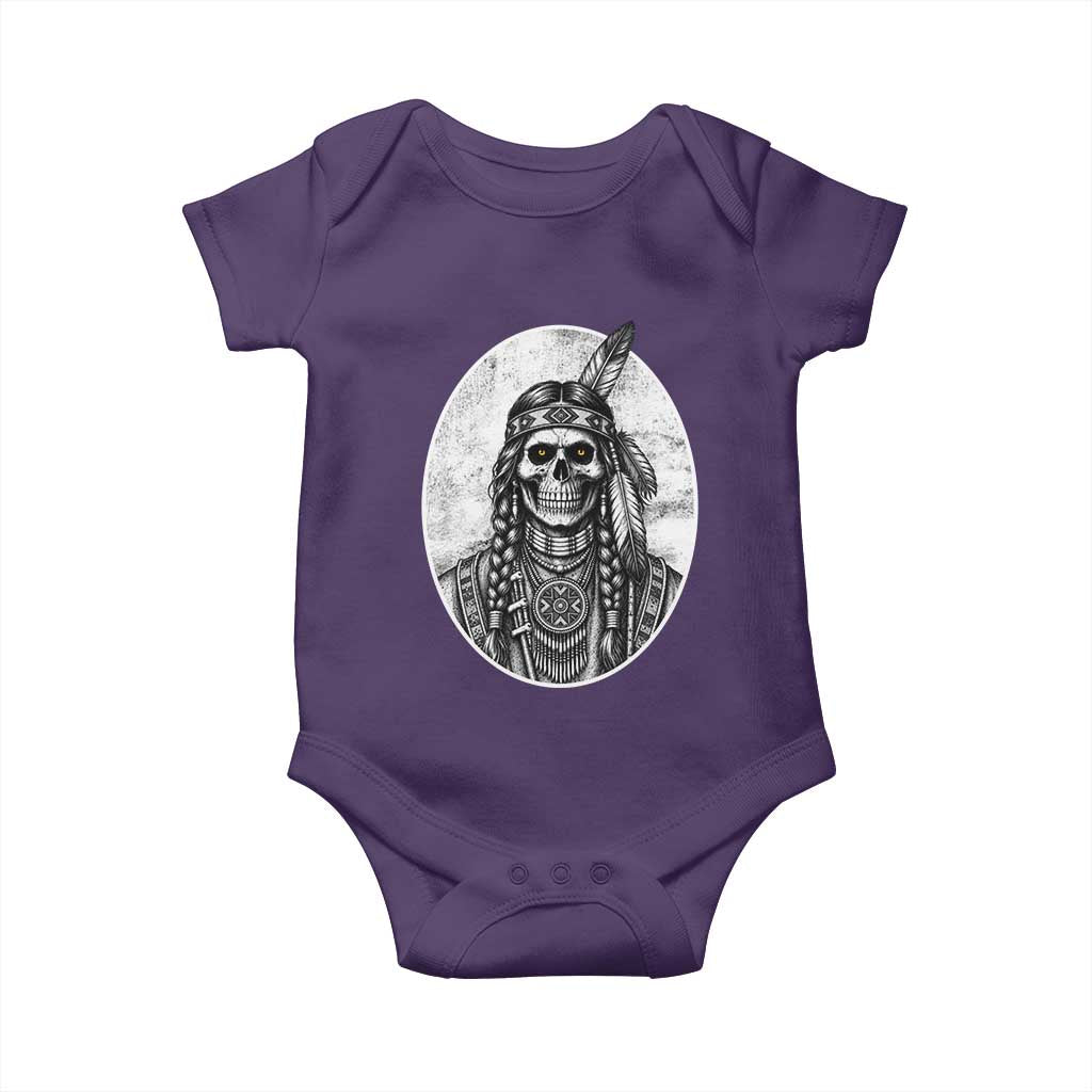 Vintage Gothic Skull Warrior Baby Onesie Native American Feather Chief