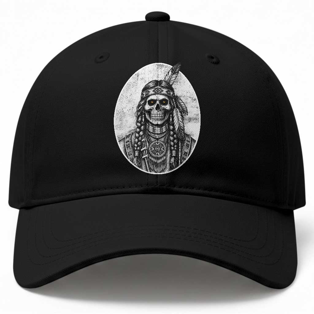 Vintage Gothic Skull Warrior Baseball Cap Native American Feather Chief