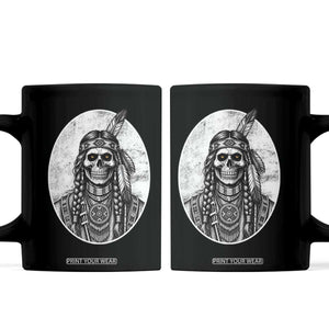 Vintage Gothic Skull Warrior Coffee Mug Native American Feather Chief