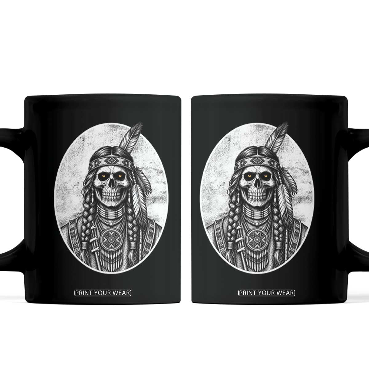 Vintage Gothic Skull Warrior Coffee Mug Native American Feather Chief TS12 Black Print Your Wear