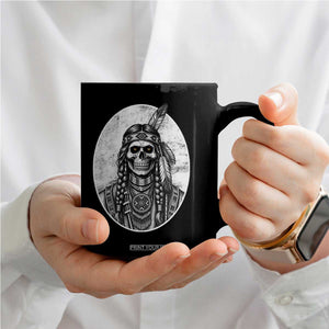 Vintage Gothic Skull Warrior Coffee Mug Native American Feather Chief