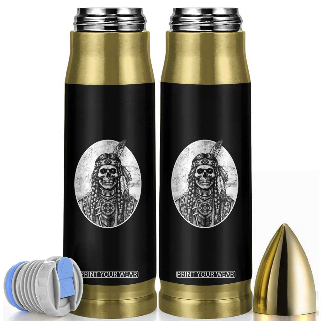 Vintage Gothic Skull Warrior Bullet Tumbler Native American Feather Chief