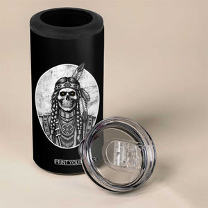 Vintage Gothic Skull Warrior 4 in 1 Can Cooler Tumbler Native American Feather Chief