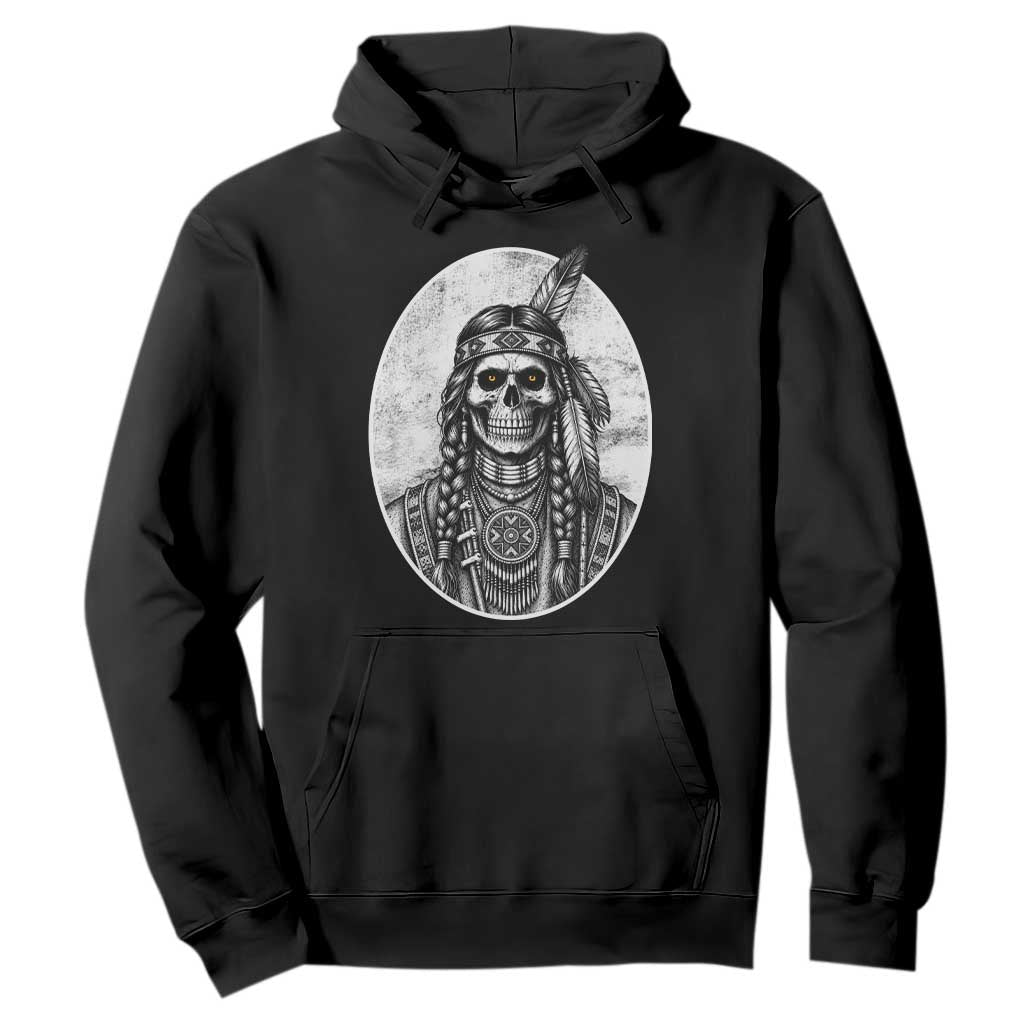 Vintage Gothic Skull Warrior Hoodie Native American Feather Chief