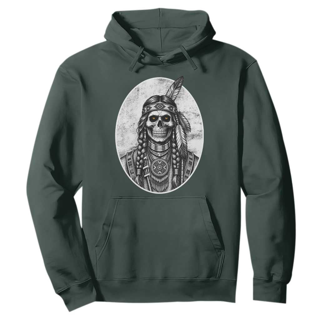 Vintage Gothic Skull Warrior Hoodie Native American Feather Chief
