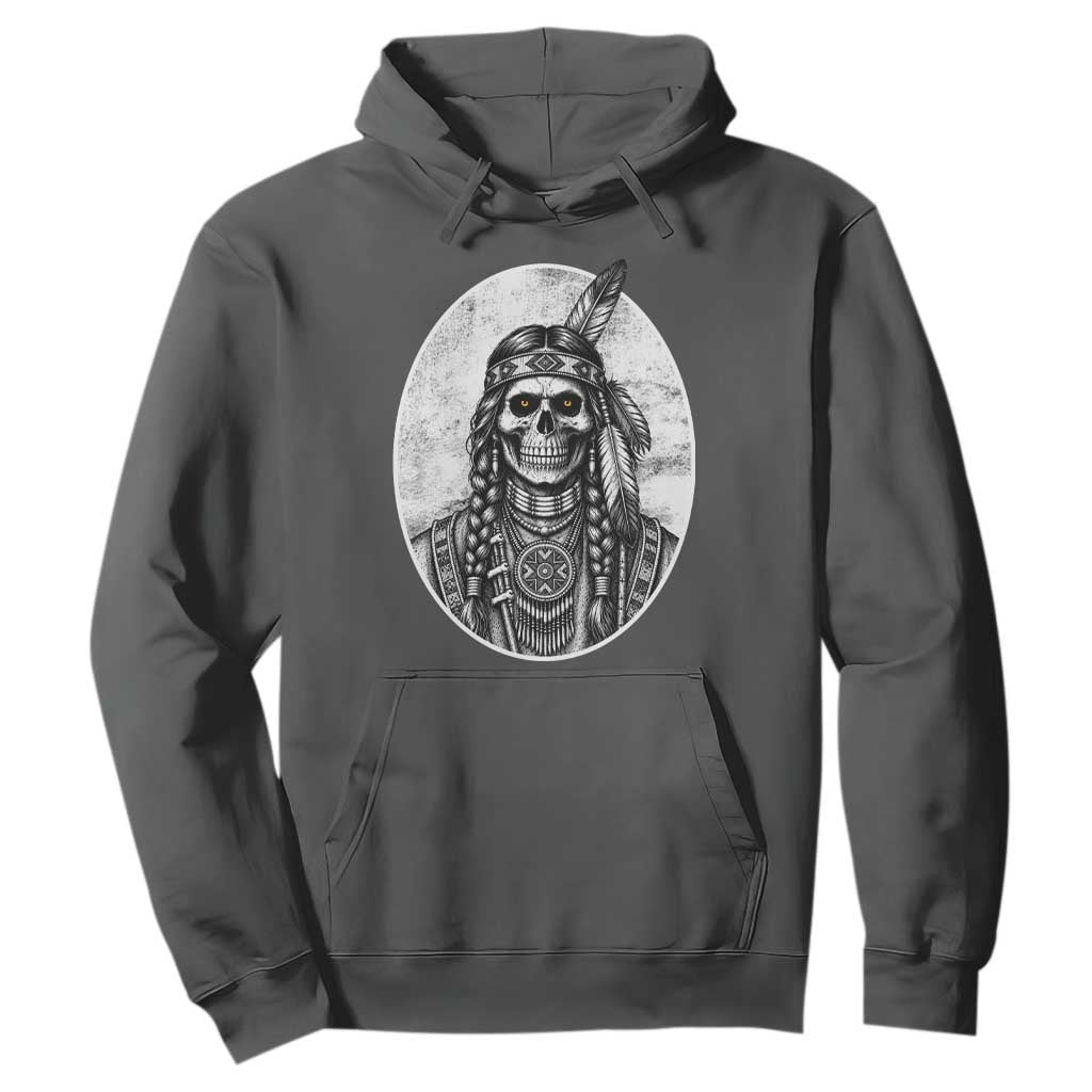 Vintage Gothic Skull Warrior Hoodie Native American Feather Chief