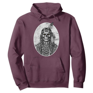 Vintage Gothic Skull Warrior Hoodie Native American Feather Chief