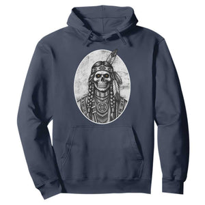 Vintage Gothic Skull Warrior Hoodie Native American Feather Chief