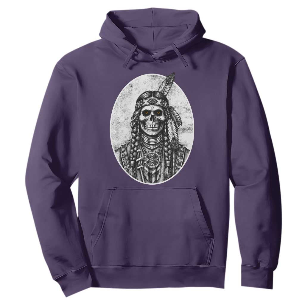 Vintage Gothic Skull Warrior Hoodie Native American Feather Chief