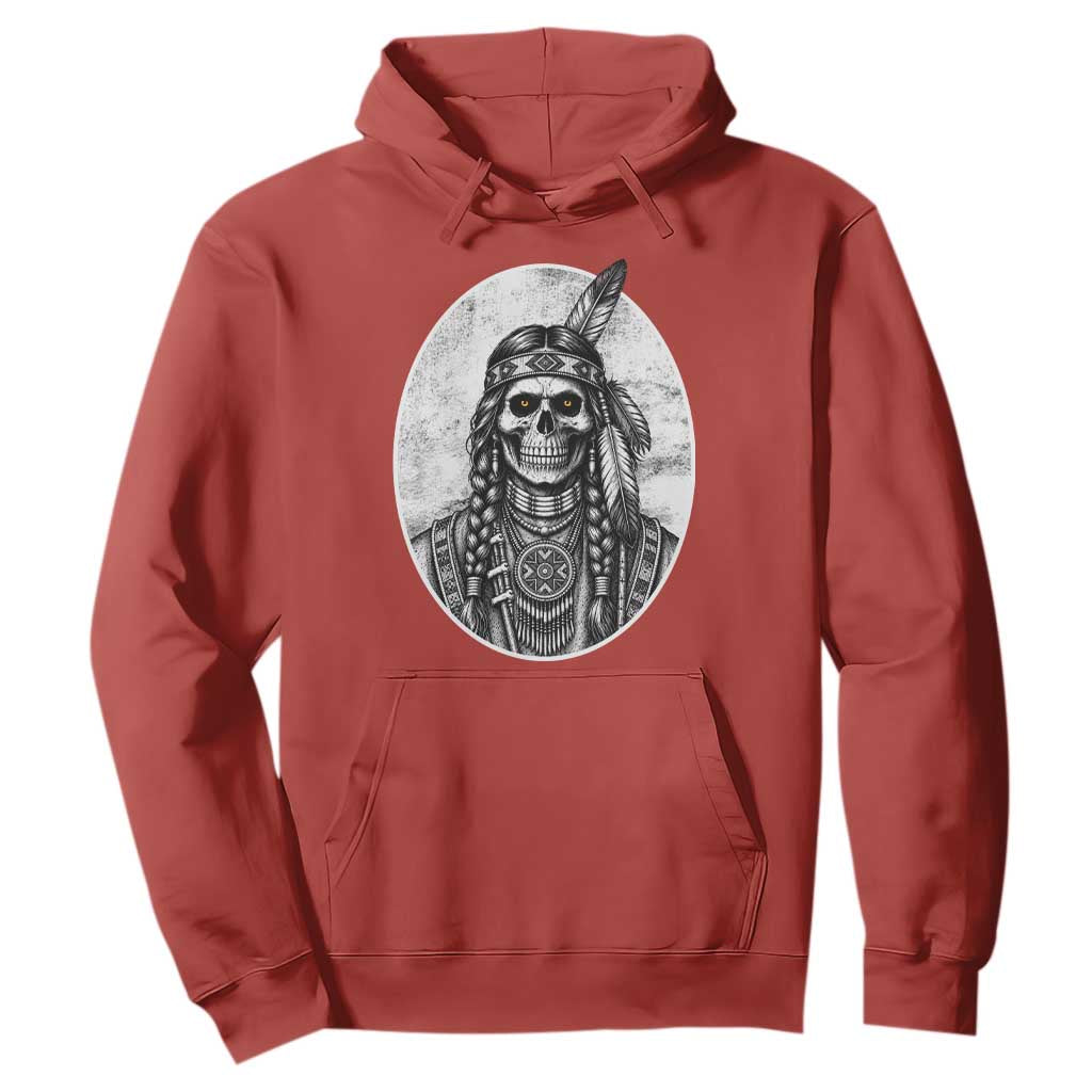 Vintage Gothic Skull Warrior Hoodie Native American Feather Chief