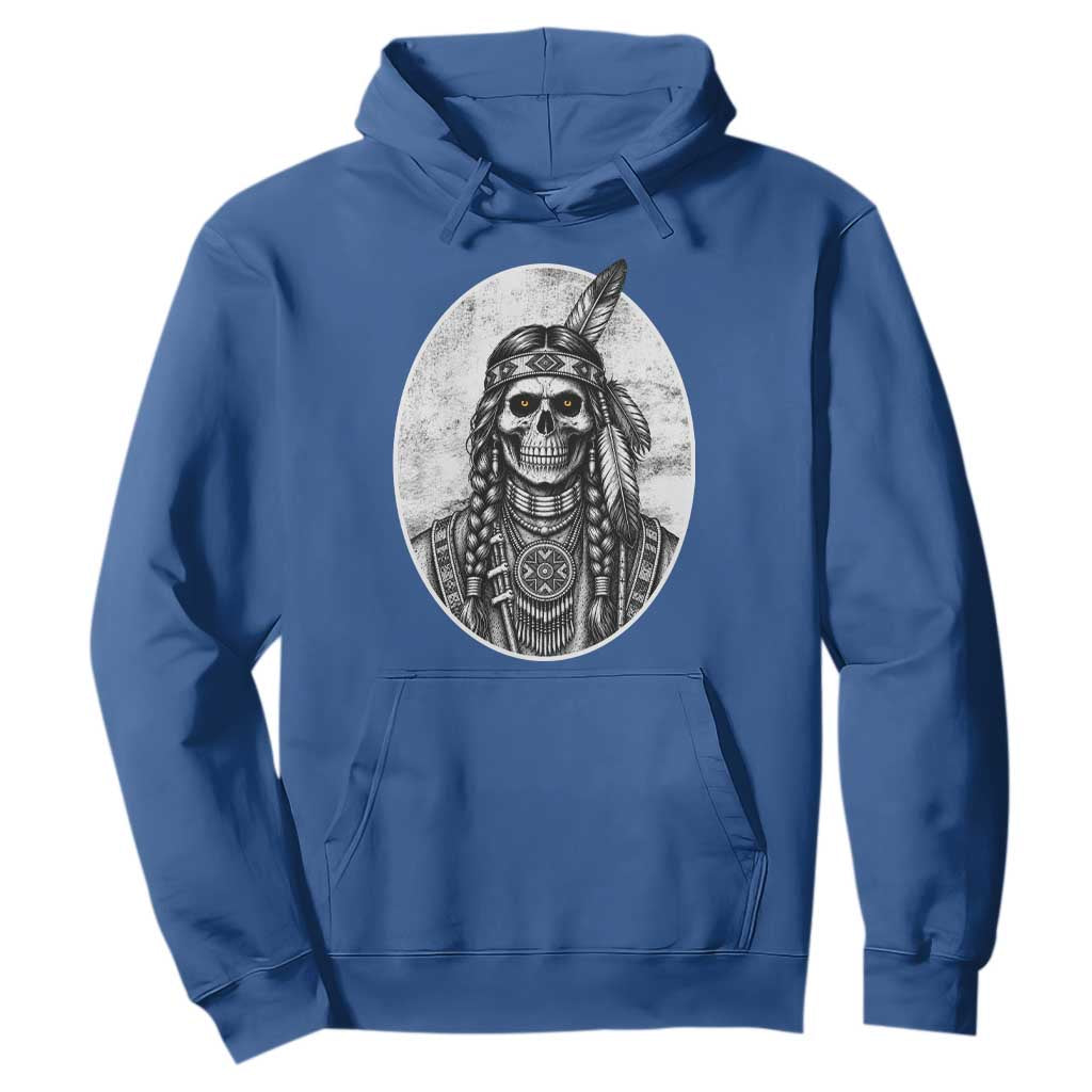 Vintage Gothic Skull Warrior Hoodie Native American Feather Chief