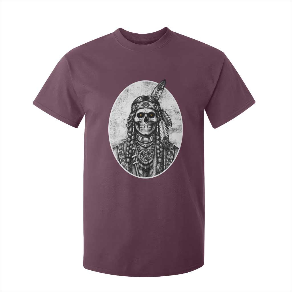 Vintage Gothic Skull Warrior T Shirt For Kid Native American Feather Chief