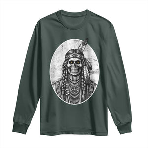Vintage Gothic Skull Warrior Long Sleeve Shirt Native American Feather Chief