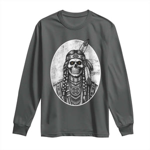 Vintage Gothic Skull Warrior Long Sleeve Shirt Native American Feather Chief