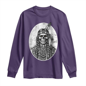 Vintage Gothic Skull Warrior Long Sleeve Shirt Native American Feather Chief