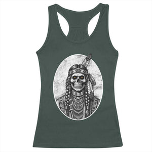 Vintage Gothic Skull Warrior Racerback Tank Top Native American Feather Chief