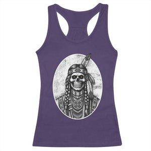 Vintage Gothic Skull Warrior Racerback Tank Top Native American Feather Chief