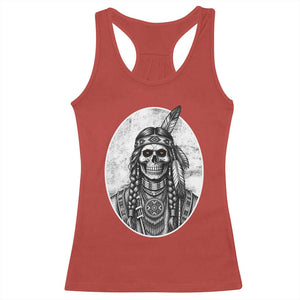Vintage Gothic Skull Warrior Racerback Tank Top Native American Feather Chief