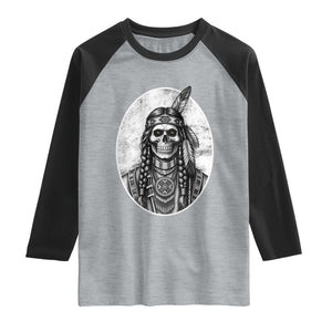 Vintage Gothic Skull Warrior Raglan Shirt Native American Feather Chief