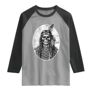 Vintage Gothic Skull Warrior Raglan Shirt Native American Feather Chief
