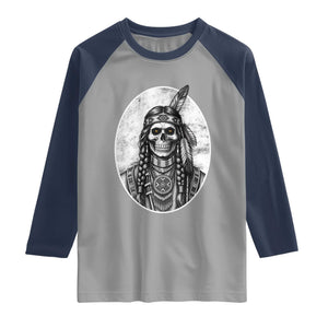 Vintage Gothic Skull Warrior Raglan Shirt Native American Feather Chief