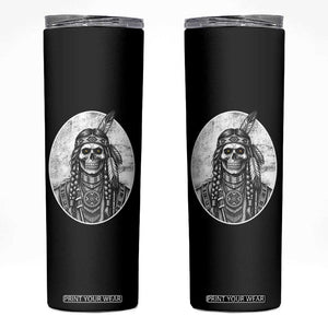 Vintage Gothic Skull Warrior Skinny Tumbler Native American Feather Chief