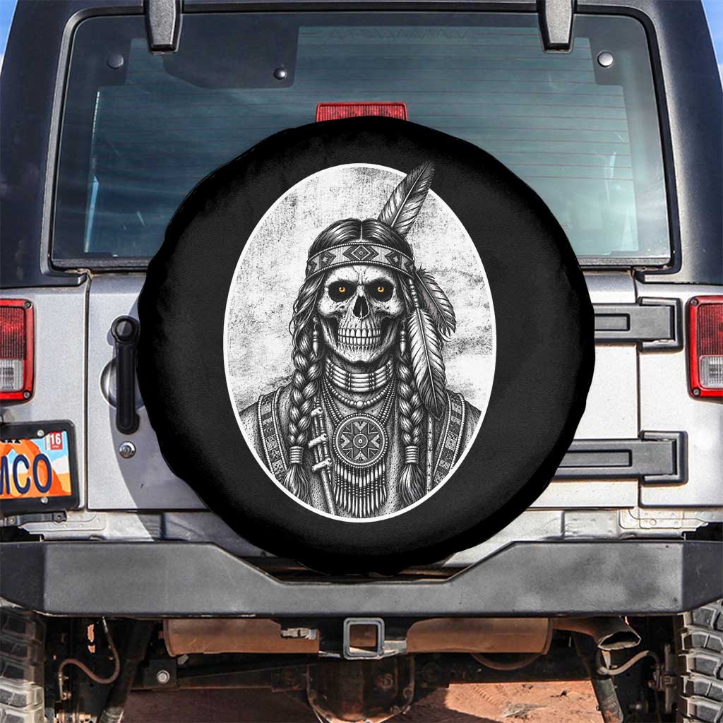 Vintage Gothic Skull Warrior Spare Tire Cover Native American Feather Chief TS12 No hole Black Print Your Wear
