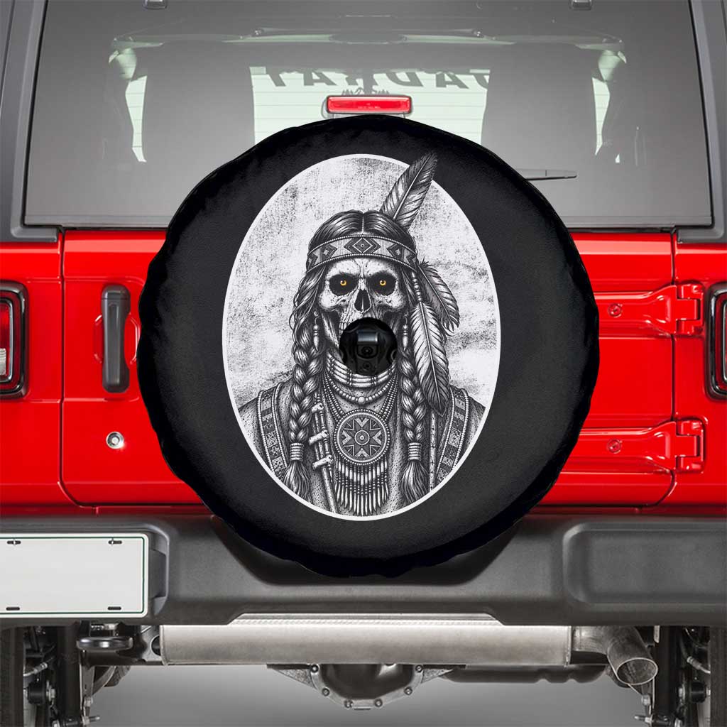 Vintage Gothic Skull Warrior Spare Tire Cover Native American Feather Chief