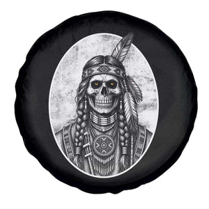 Vintage Gothic Skull Warrior Spare Tire Cover Native American Feather Chief