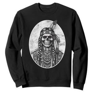 Vintage Gothic Skull Warrior Sweatshirt Native American Feather Chief