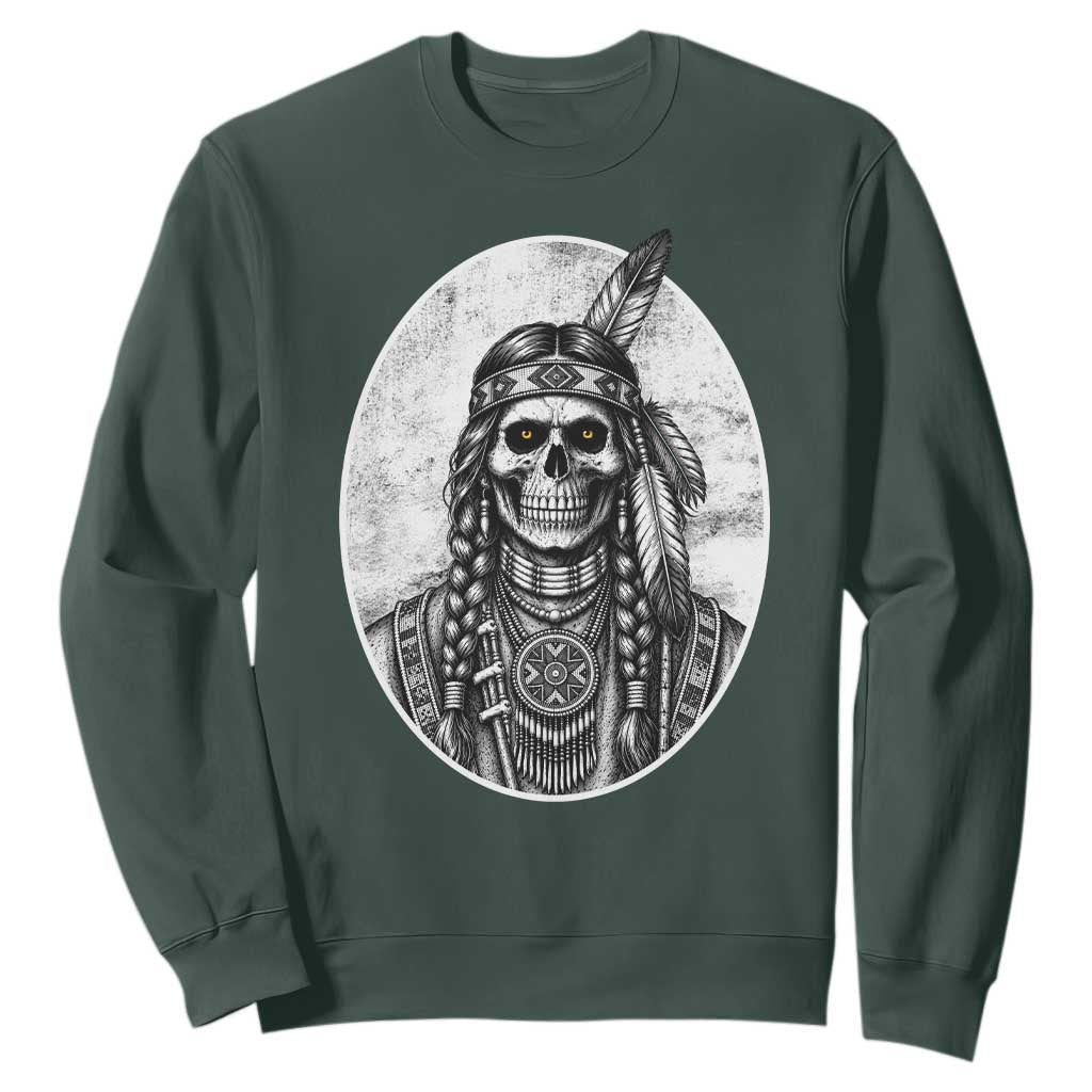 Vintage Gothic Skull Warrior Sweatshirt Native American Feather Chief