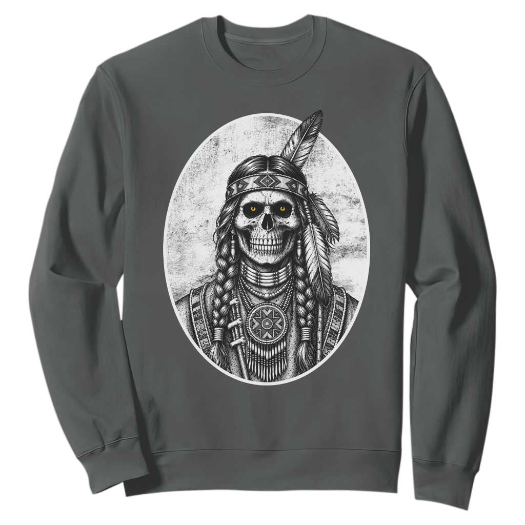 Vintage Gothic Skull Warrior Sweatshirt Native American Feather Chief