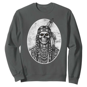 Vintage Gothic Skull Warrior Sweatshirt Native American Feather Chief