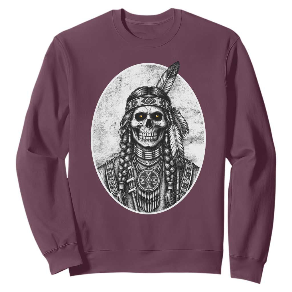 Vintage Gothic Skull Warrior Sweatshirt Native American Feather Chief