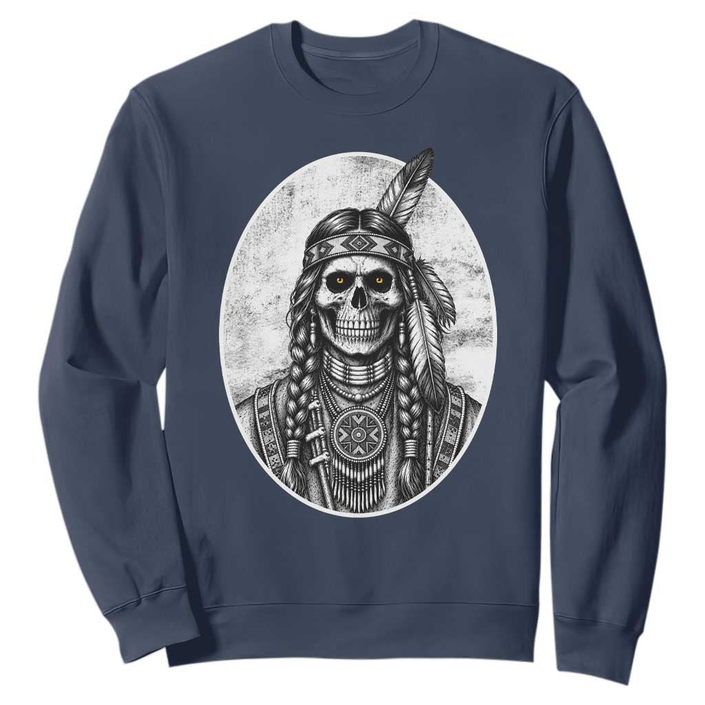 Vintage Gothic Skull Warrior Sweatshirt Native American Feather Chief