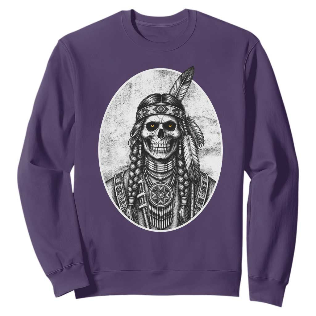 Vintage Gothic Skull Warrior Sweatshirt Native American Feather Chief