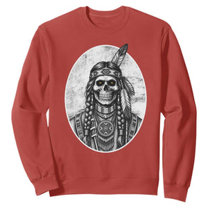 Vintage Gothic Skull Warrior Sweatshirt Native American Feather Chief