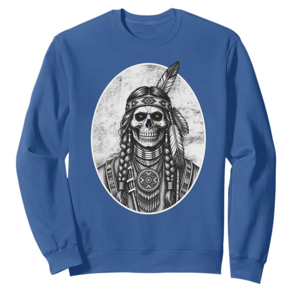 Vintage Gothic Skull Warrior Sweatshirt Native American Feather Chief