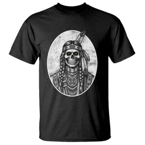 Vintage Gothic Skull Warrior T Shirt Native American Feather Chief