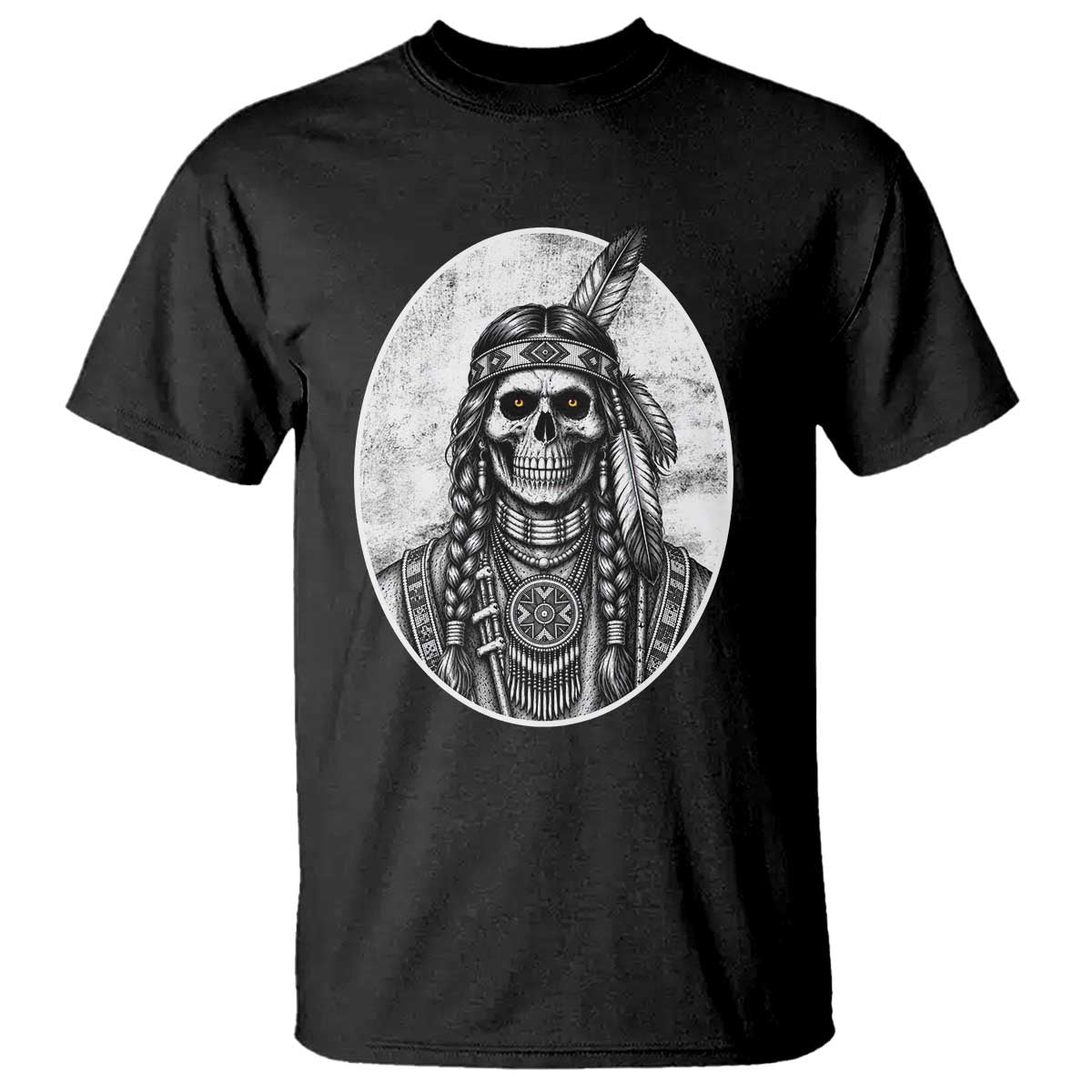 Vintage Gothic Skull Warrior T Shirt Native American Feather Chief TS12 Black Print Your Wear