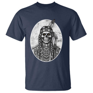 Vintage Gothic Skull Warrior T Shirt Native American Feather Chief