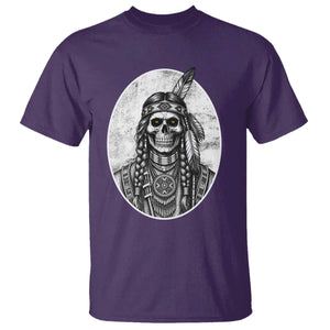 Vintage Gothic Skull Warrior T Shirt Native American Feather Chief