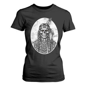 Vintage Gothic Skull Warrior T Shirt For Women Native American Feather Chief