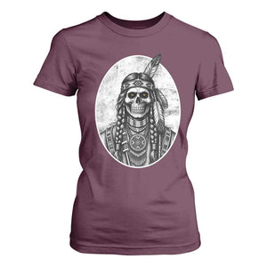 Vintage Gothic Skull Warrior T Shirt For Women Native American Feather Chief