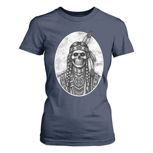 Vintage Gothic Skull Warrior T Shirt For Women Native American Feather Chief