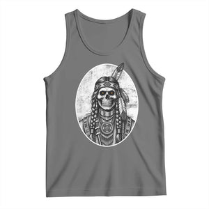 Vintage Gothic Skull Warrior Tank Top Native American Feather Chief