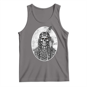 Vintage Gothic Skull Warrior Tank Top Native American Feather Chief